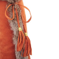 Santiag haute marron clair Daim Synthétique Femme - Franges bohèmes et semelle compensée chic 4