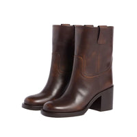 Santiag mi-haute noir Cuir Femme - Bottes minimalistes avec couture élégante 3