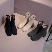 Santiag mi-haute gris Daim Synthétique Femme - Bottines grises à bout carré chic 4