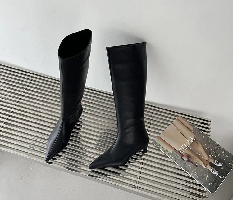 Botte haute noir Synthétique Femme - Santiags noires élégantes à bout pointu