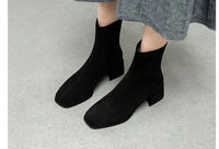 Bottine à talon noir Daim Synthétique Femme - Style western moderne avec bout carré 1