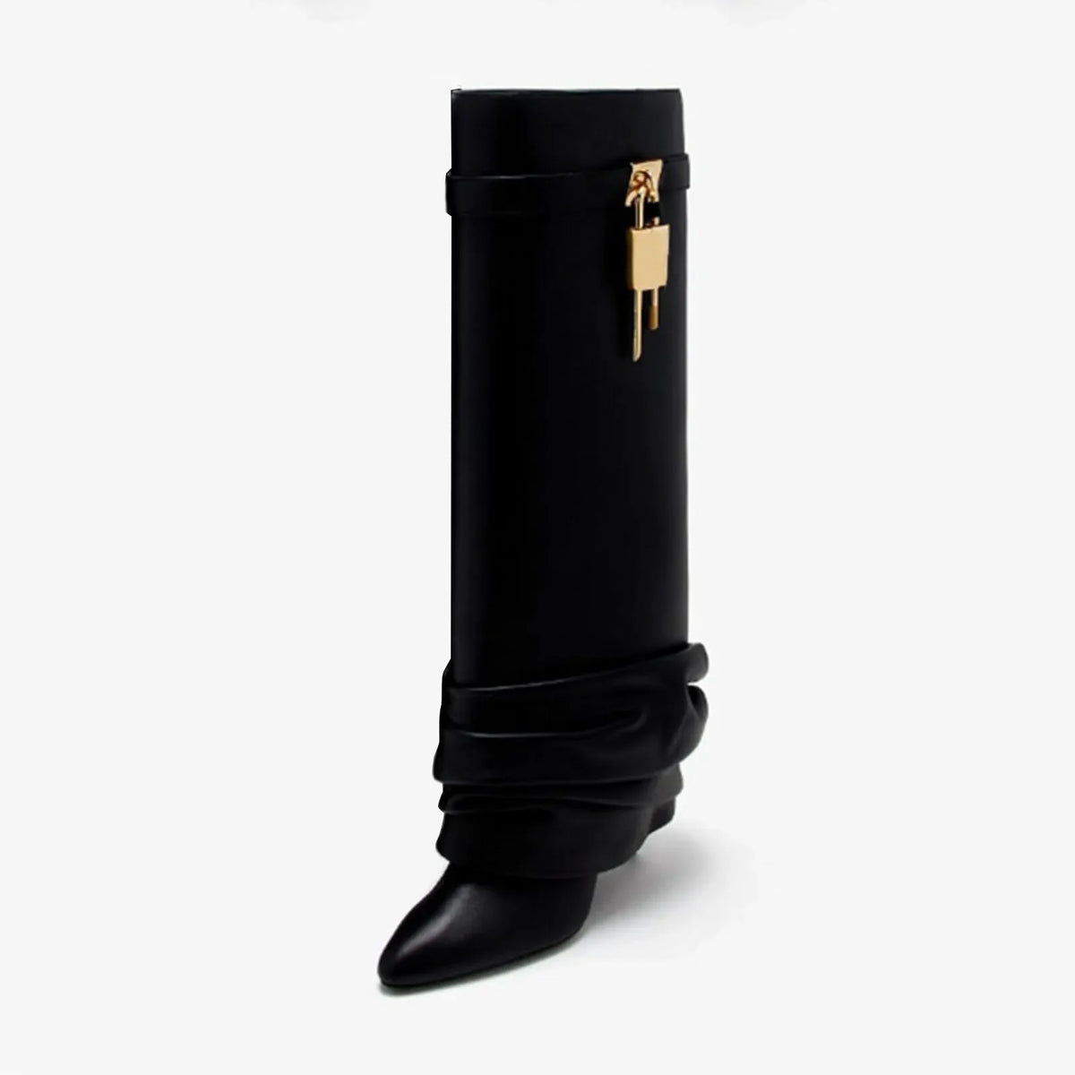 Botte haute noir Simili Cuir Homme - Style cowboy moderne avec cadenas doré 4