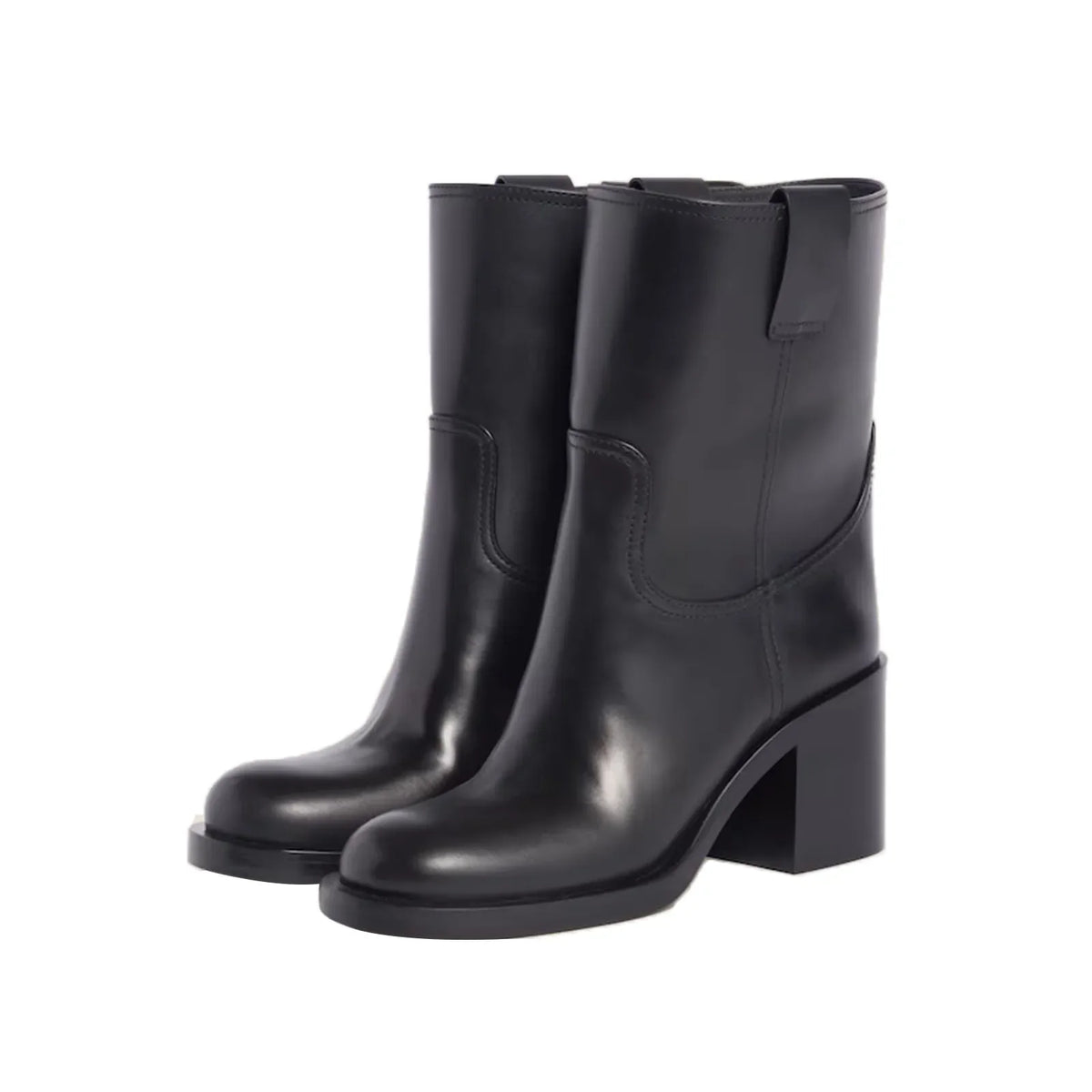 Santiag mi-haute noir Cuir Femme - Bottes minimalistes avec couture élégante