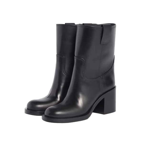 Santiag mi-haute noir Cuir Femme - Bottes minimalistes avec couture élégante