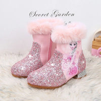 Santiag mi-haute rose Synthétique Enfant - Paillettes roses et fourrure douce 3