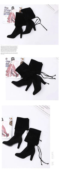 Santiag haute gris Daim Synthétique Femme - Tige haute audacieuse avec lacets féminins 4