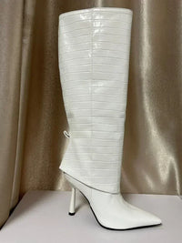 Santiag haute blanc Synthétique Femme - Botte pointue élégante style peau crocodile 3