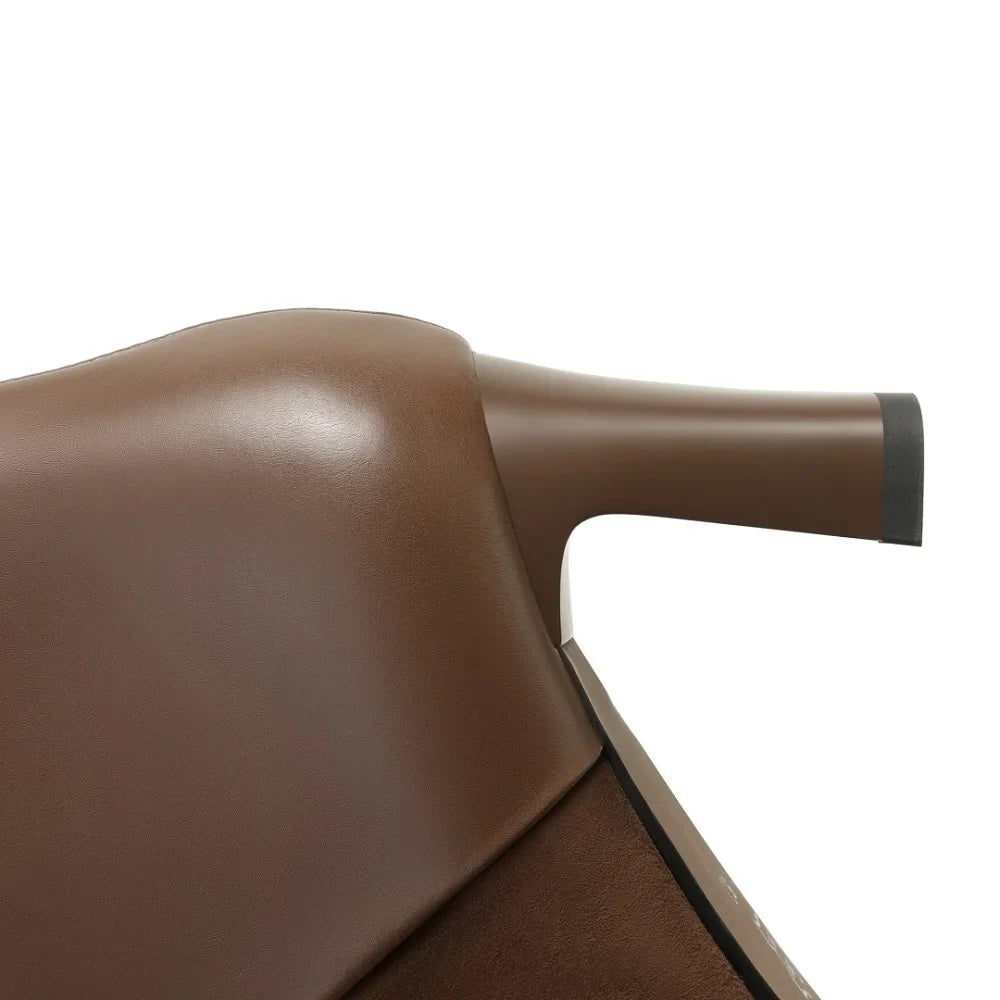 Bottine à talon marron foncé Cuir Femme - Bottines santiags bout pointu métallisé 5