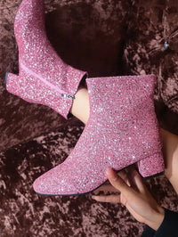 Santiag mi-haute argenté Synthétique Femme - Paillettes argentées brillantes, talon carré 3