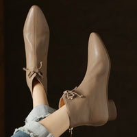 Santiag basse noir Cuir Femme - Bout pointu, lacet décoratif moderne 1