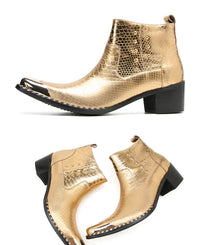 Santiag mi-haute noir Cuir Homme - Bout métallique avec clous et texture croco 3