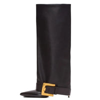 Santiag haute noir Synthétique Femme - Élégante boucle dorée contrastante 1