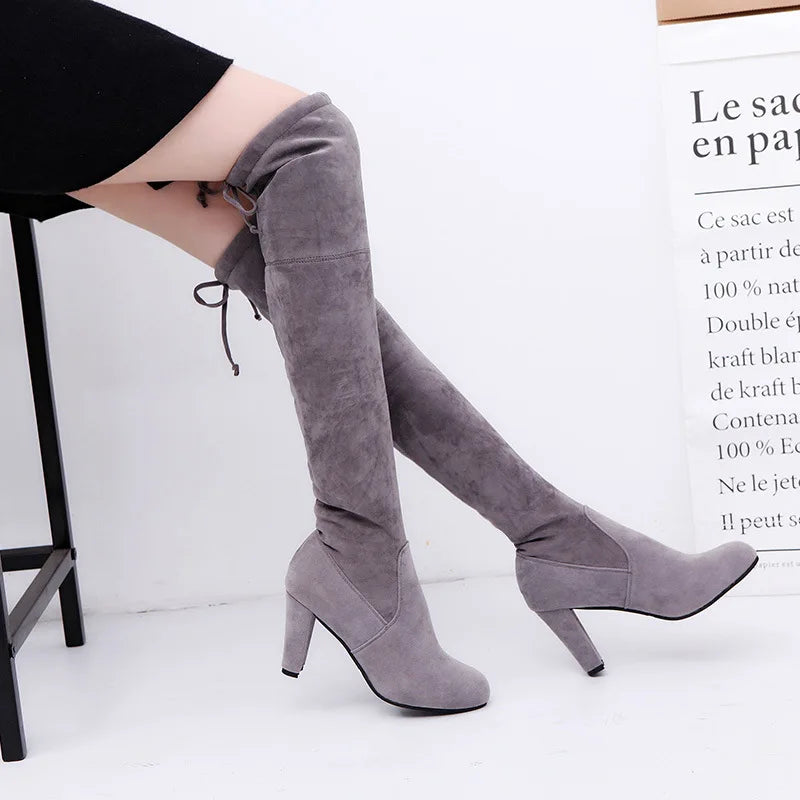 Botte haute gris Daim Synthétique Femme - Santiags grises à lacets arrière élégants 2