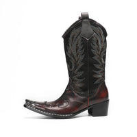 Santiag mi-haute marron Cuir Homme - Broderies florales et métal doré 1