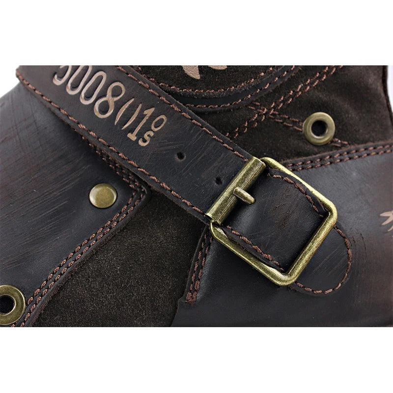 Bottine haute marron foncé Simili Cuir Femme - Ornée de motifs floraux et lion 4