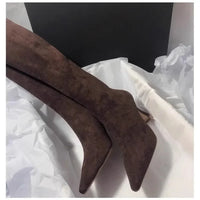 Botte haute marron foncé Daim Synthétique Femme - Talon aiguille et bout pointu élégant 3