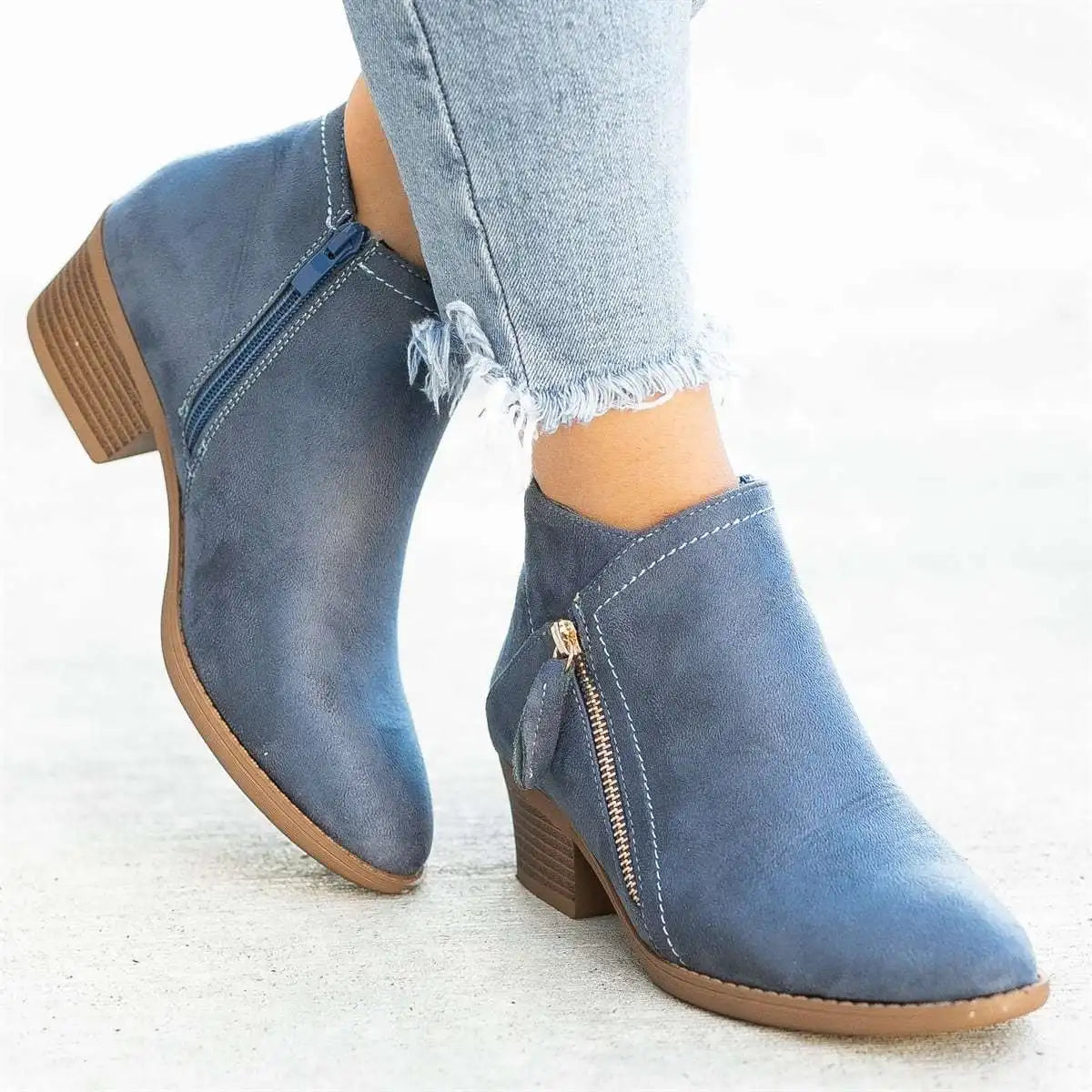 Santiag basse bleu Daim Femme - Bout pointu chic et zip doré 4