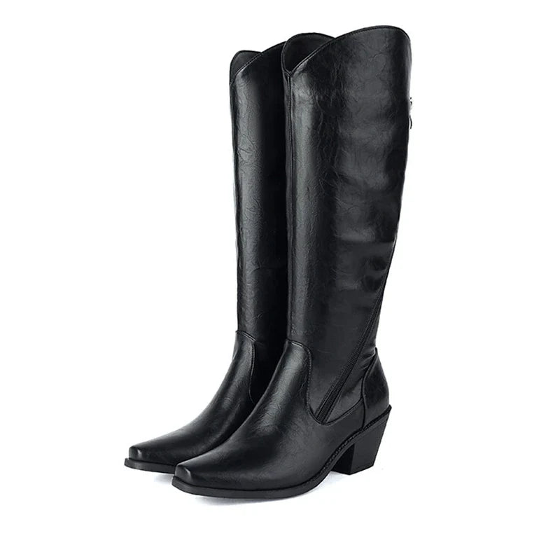 Santiag haute noir Simili Cuir Femme - Confort moderne avec élégance épurée 2