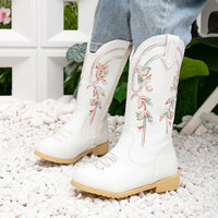 Santiag mi-haute blanc Cuir Fille - Broderies fleuries sur cuir blanc brillant 4