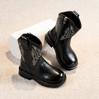 Santiag mi-haute noir Simili Cuir Fille - Broderies western et couture authentique 3