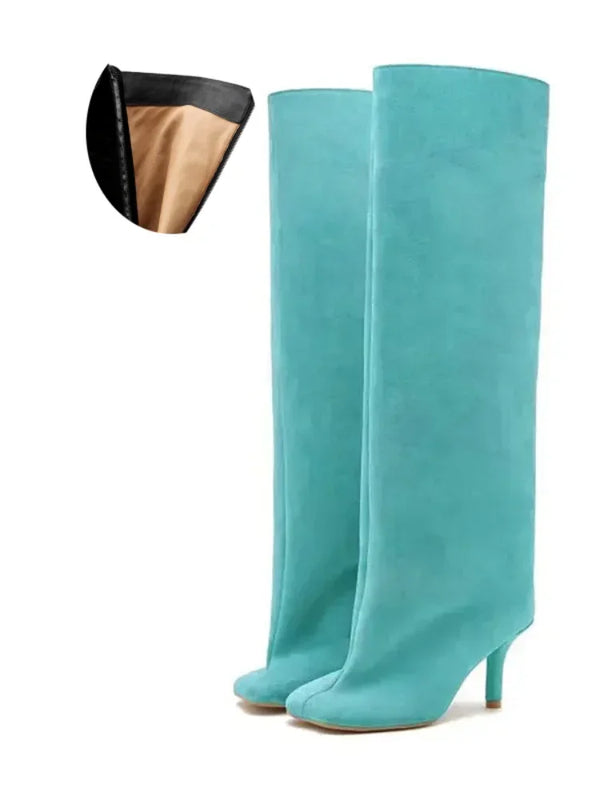 Santiag haute bleu Daim Synthétique Femme - Boots audacieuses avec bout carré