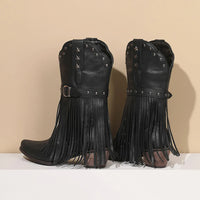 Santiag mi-haute noir Simili Cuir Femme - Franges et étoiles style western original 3