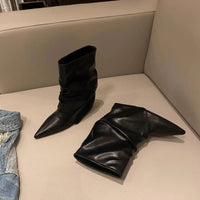 Bottine haute noir Simili Cuir Femme - Bottes noires à bout pointu sophistiqué 3