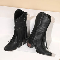 Santiag mi-haute noir Simili Cuir Femme - Franges et étoiles style western original 4
