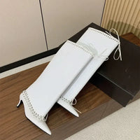 Santiag mi-haute argenté Synthétique Femme - Style élégant avec laçage corset 2