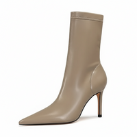 Botte haute beige Simili Cuir Femme - Talon aiguille raffiné et bout pointu 1