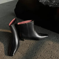 Bottine noir Cuir Femme - Bottine santiag minimaliste doublée rose 2