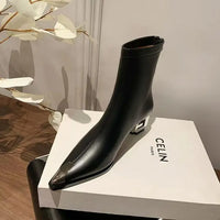 Santiag basse marron Simili Cuir Femme - Bout pointu et talon sculpté moderne 2