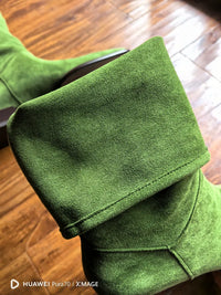 Santiag haute vert Daim Femme - Bottes élégantes à bout pointu unique 4