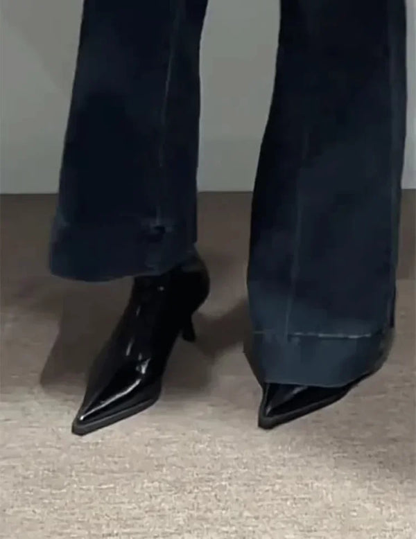 Santiag mi-haute noir Synthétique Femme - Élégantes bottes à talon fin