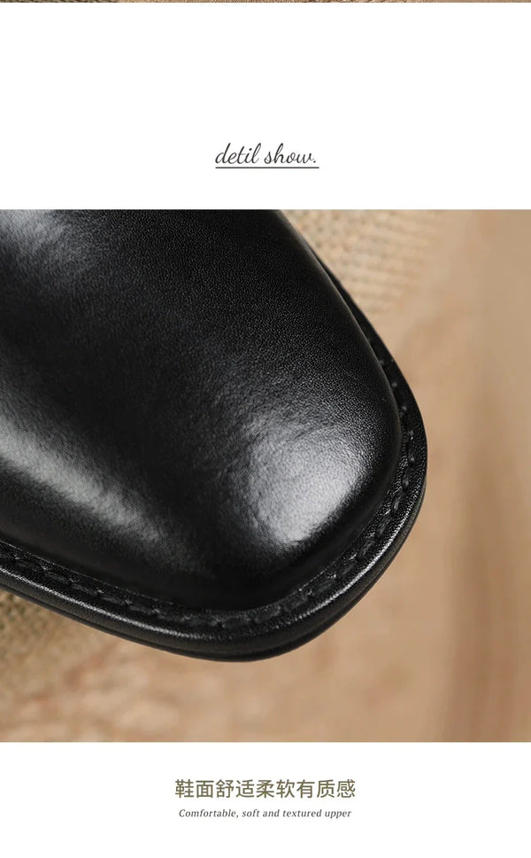 Santiag haute noir Simili Cuir Femme - Élégante avec talon carré moderne