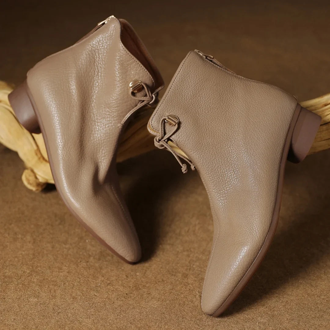 Bottine à talon marron clair Cuir Femme - Bottines chic en cuir beige grainé 2