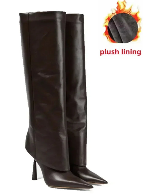 Santiag haute marron foncé Synthétique Femme - Élégance moderne avec talon aigu