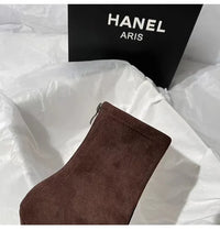 Santiag mi-haute marron foncé Daim Synthétique Femme - Bout pointu et talon incurvé 2