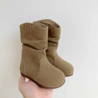 Santiag mi-haute marron clair Daim Synthétique Fille - Style simple avec couture épurée 4