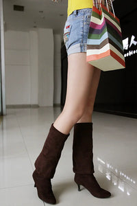 Santiag haute marron foncé Daim Synthétique Femme - Silhouette élégante avec bout pointu 2