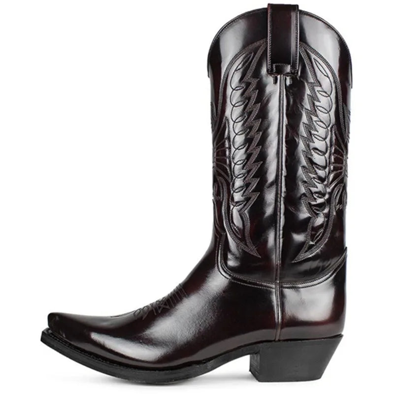 Santiag mi-haute marron foncé Simili Cuir Homme - Broderies western élégantes sur tige 2