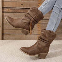 Santiag mi-haute marron Simili Cuir Femme - Franges western et talon carré moderne 5
