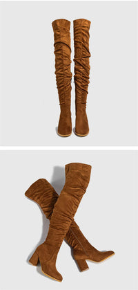 Santiag haute marron Daim Synthétique Femme - Talon carré et fermeture éclair pratique 2