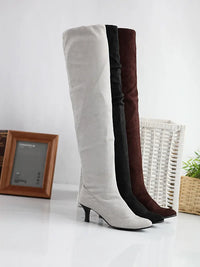 Santiag haute gris Daim Synthétique Femme - Élégance moderne avec talons aiguille fins 3