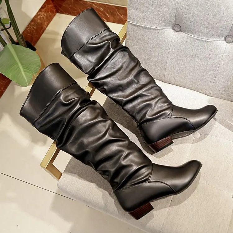Botte haute noir Synthétique Femme - Effet froncé élégant et moderne 3