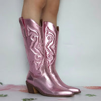 Santiag mi-haute argentée Simili Cuir Femme - Broderies géométriques argentées élégantes 1