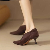 Bottine à talon marron foncé Daim Synthétique Femme - Bottines santiags à talons aiguilles chic 6