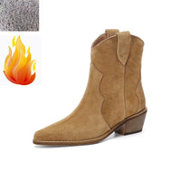 Santiag basse marron clair Daim Femme - Bout pointu et coutures élégantes 3