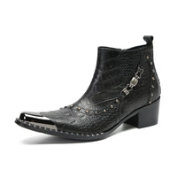 Santiag mi-haute noir Cuir Homme - Bout métallique avec clous et texture croco 3