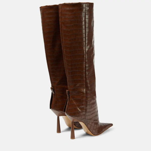 Santiag haute noir Synthétique Femme - Talon aiguille et texture crocodile